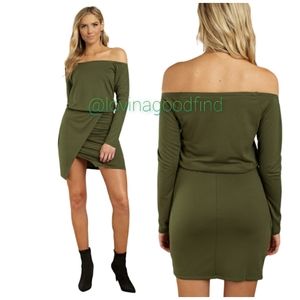 Tobi Joelle Off Shoulder Olive Wrap Dress NWT sz M